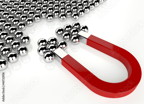 Magnet attracts the spheres