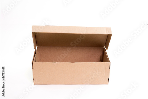 Open brown paper box isolated on white background
