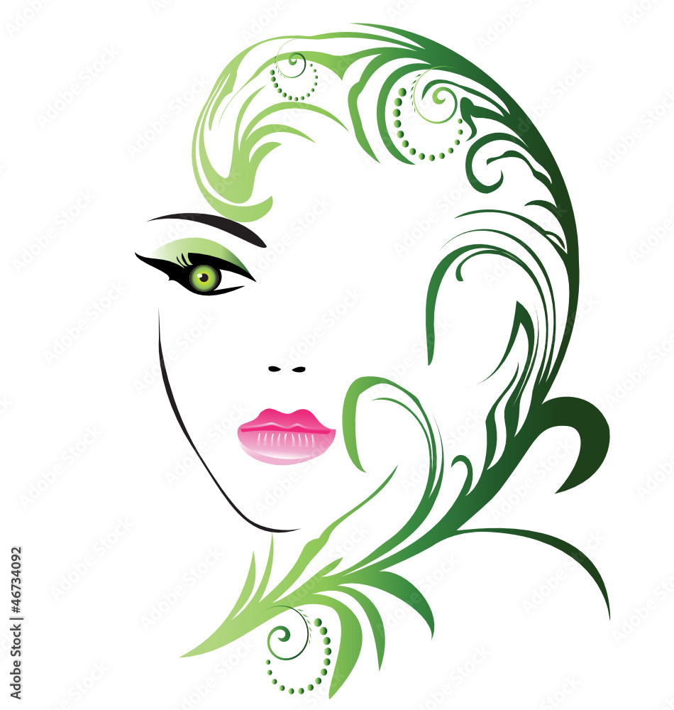 Girl face with swirly leaf vector