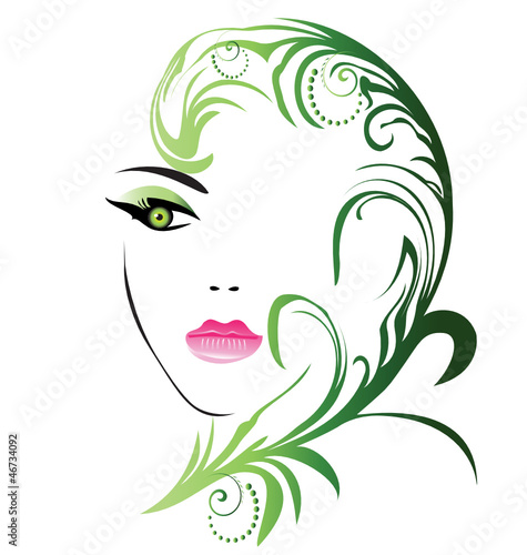 Girl face with swirly leaf vector