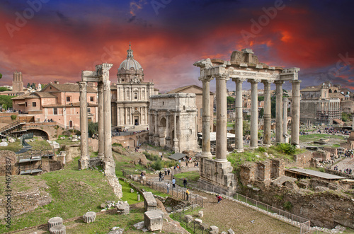 Sunset above Ancient Ruins of Rome - Imperial Forum