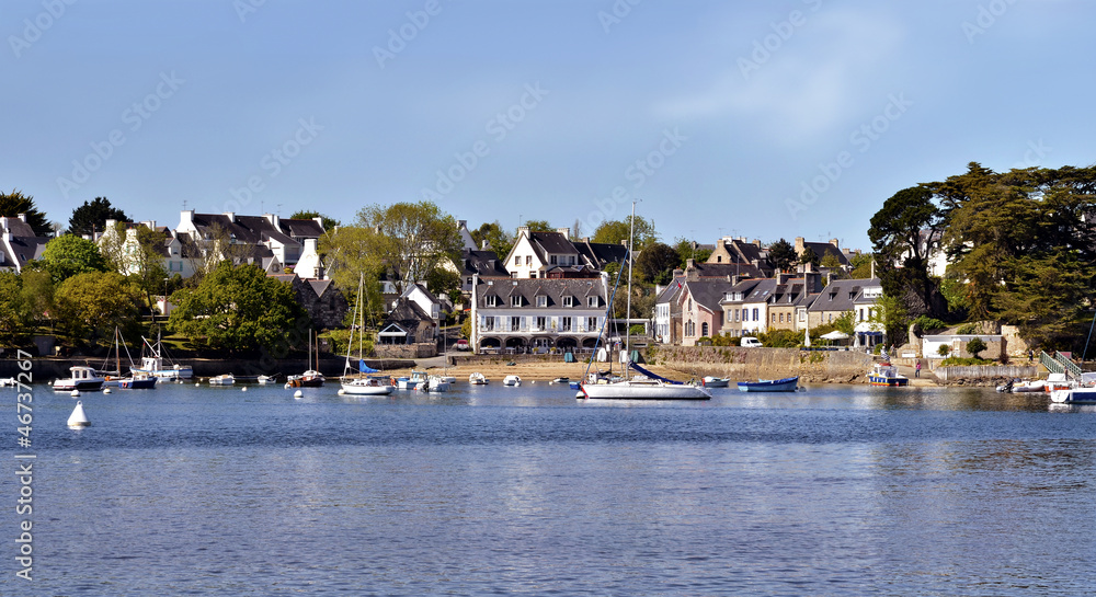 Panoramic port and village of Sainte-Marine in France