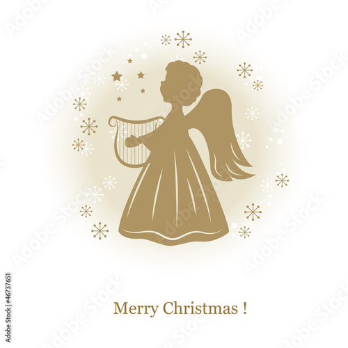 Little cute  angel with harp. Hand drawing illustration