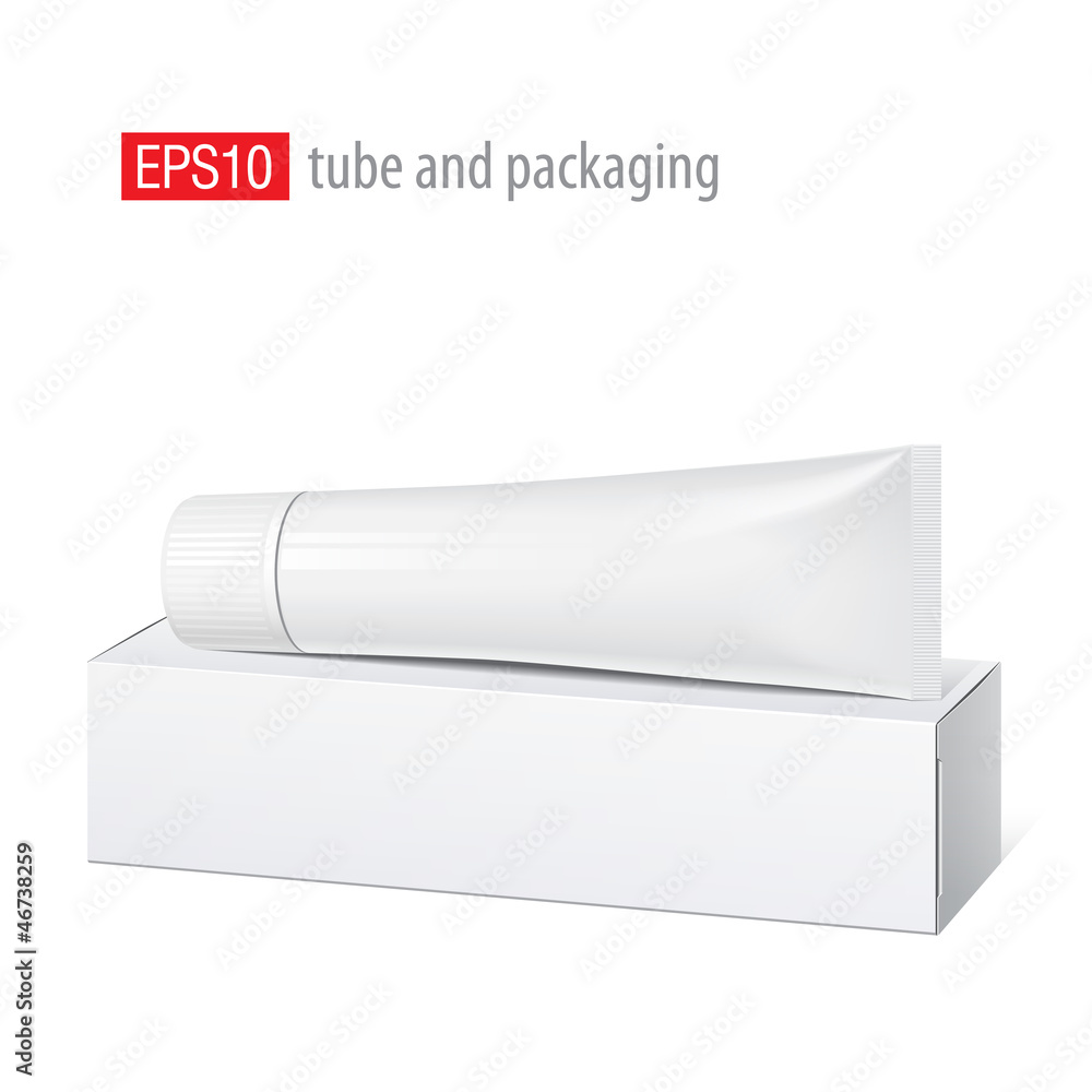 Realistic white tube and packaging. Realistic white tube and packaging.