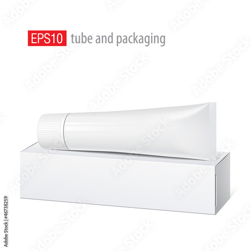 Realistic white tube and packaging.