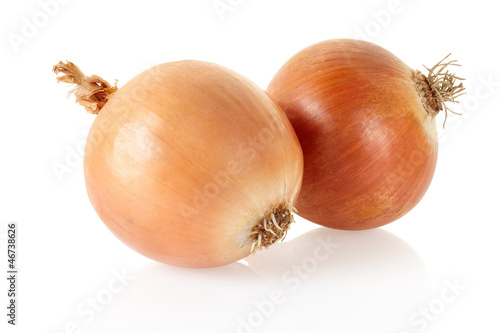 Fresh golden onion bulbs on white with clipping path