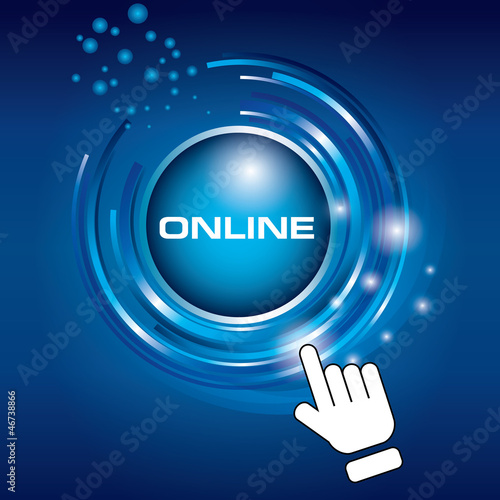 hand pushing button connect social network online