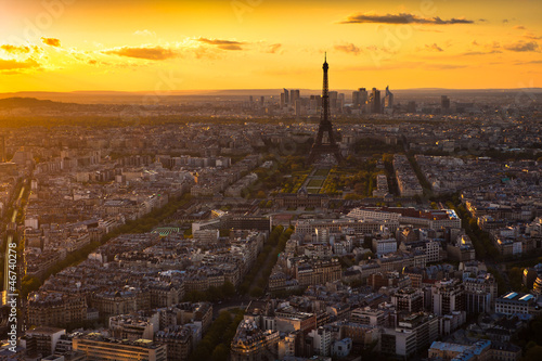 Panorama of Paris at sunset. Eiffel tower view from montparnasse