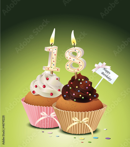Cupcake mit Geburtstagskerze die Zahl 18