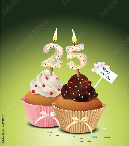 Cupcake mit Geburtstagskerze die Zahl 25