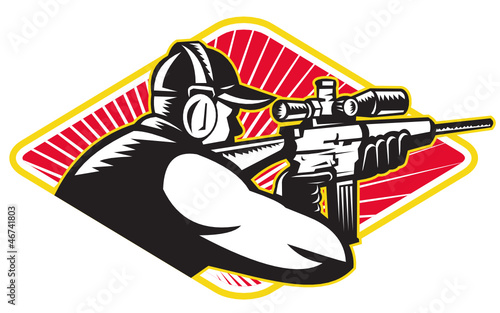 Hunter Shooter Aiming Rifle Retro