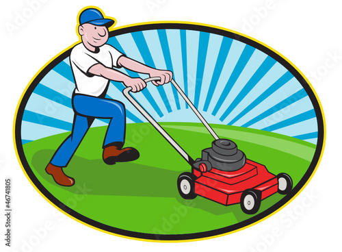 Lawn Mower Man Gardener Cartoon