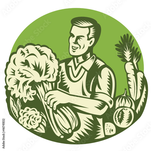 Organic Farmer Green Grocer Vegetable Retro