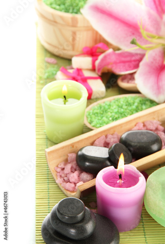 Fototapeta Naklejka Na Ścianę i Meble -  beautiful spa setting with lily isolated on white