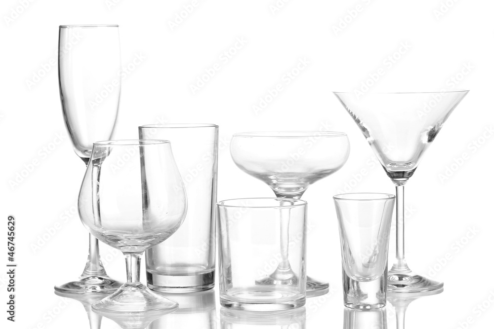 Collection of various glasses isolated on white Collection of various glasses isolated on white