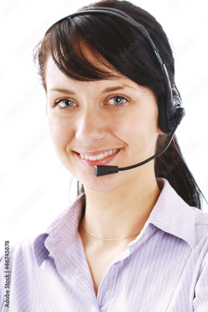 Smiling businesswoman with headset isolated Smiling businesswoman with headset isolated