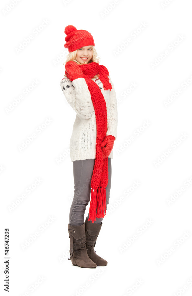 beautiful woman in hat, muffler and mittens beautiful woman in hat, muffler and mittens