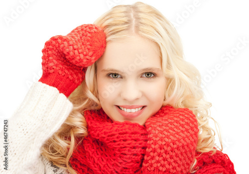 beautiful woman in mittens