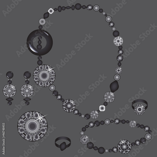 set from necklace ring earrings brooch and bracelet