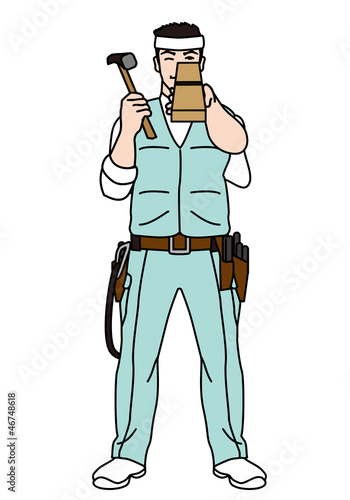 鉋の歯を見る大工さん Stock イラスト Adobe Stock