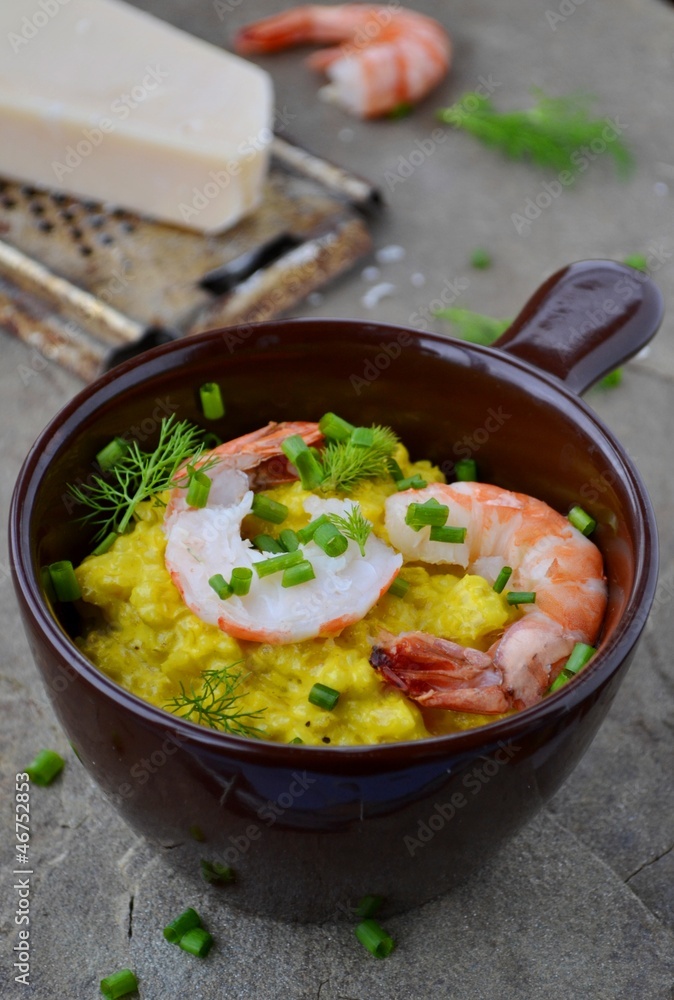 barley groats risotto with shrimps