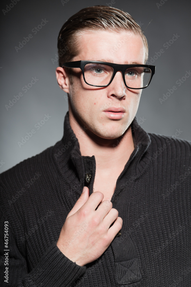 Fashion beauty portrait of young man with retro glasses. Fashion beauty portrait of young man with retro glasses.