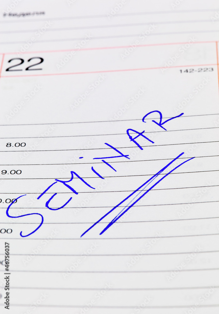 Eintrag im Kalender: Seminar Stock-Foto  Adobe Stock
