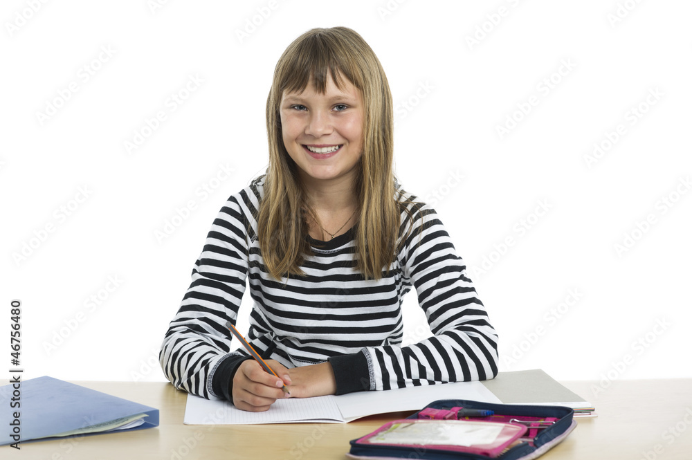 Schülerin an Ihrem Schreibtisch Schülerin an Ihrem Schreibtisch