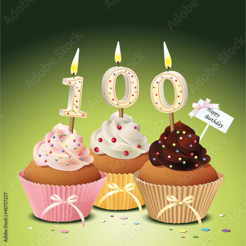 Cupcake mit Geburtstagskerze die Zahl 100