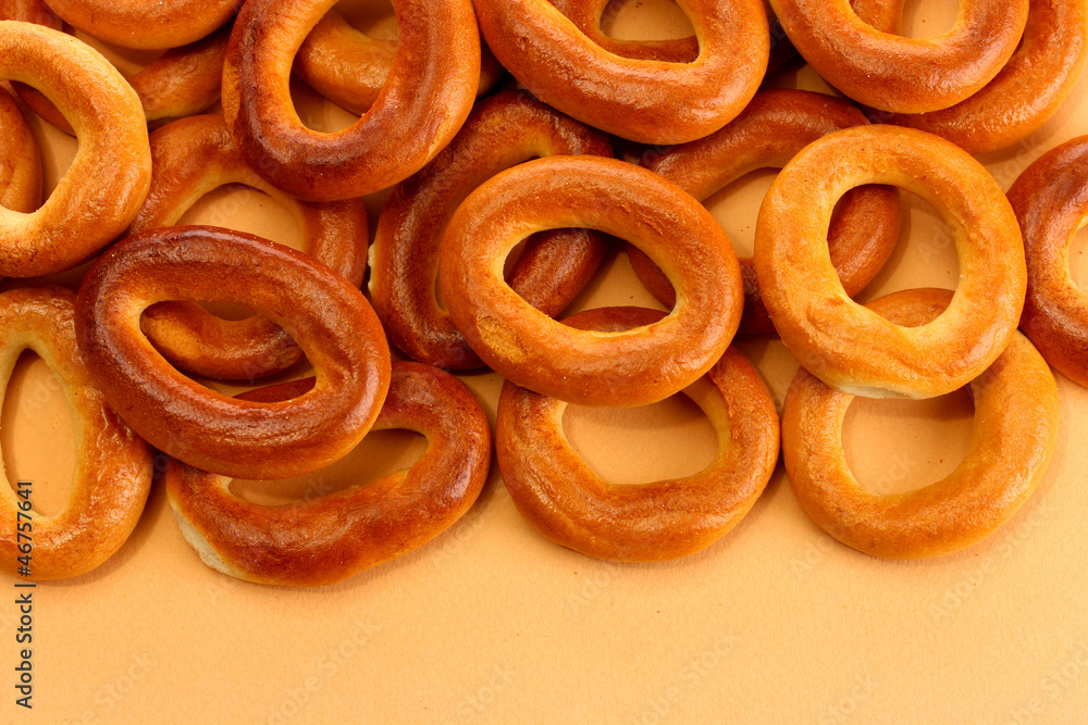 tasty bagels, on beige background tasty bagels, on beige background