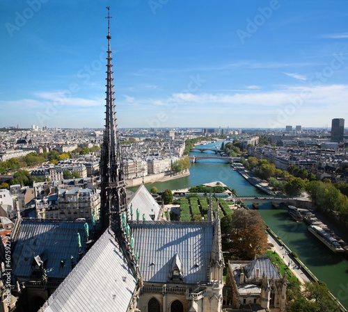 Paris panorama, France. Seine river, view from Notre Dame