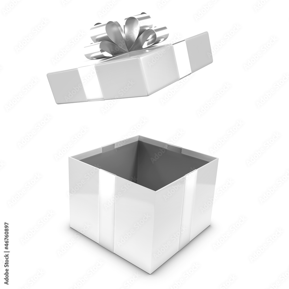 White and silver gift box opens White and silver gift box opens