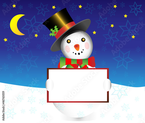 Snowman with banner christmas vector illustration background