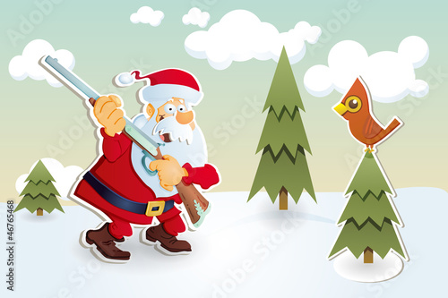 Santa hunting. Christmas card.