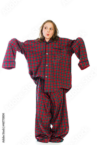 Vászonkép kid wearing huge over sized pajamas
