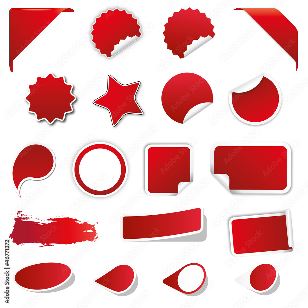 Blanko Rabatt Sticker - Reduziert - Neu - Sale / Rot - obrazy, fototapety, plakaty 