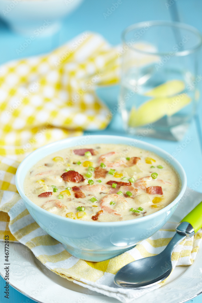 Chowder with Sweet Corn, Shrimp and Bacon Chowder with Sweet Corn, Shrimp and Bacon