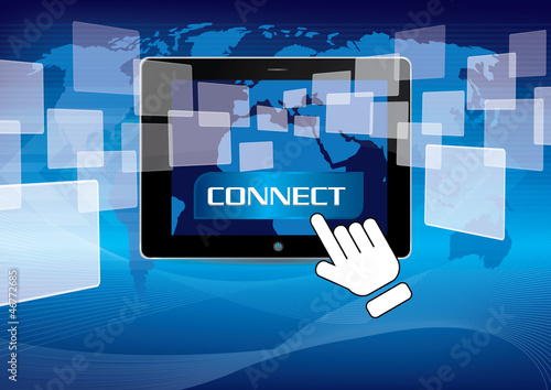 hand pushing connect social network