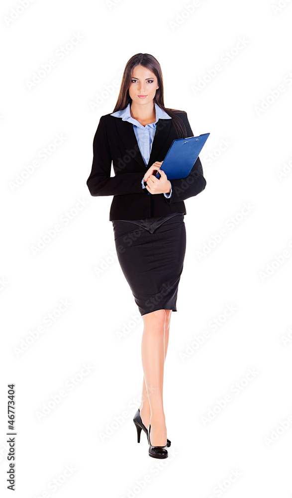 business woman walks on heels with documents business woman walks on heels with documents