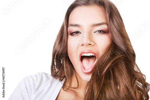 cute woman with opened mouth