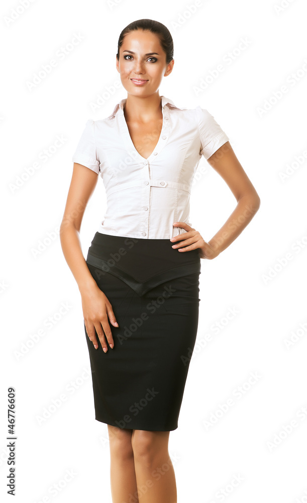 smiling cute businesswoman in black skirt smiling cute businesswoman in black skirt
