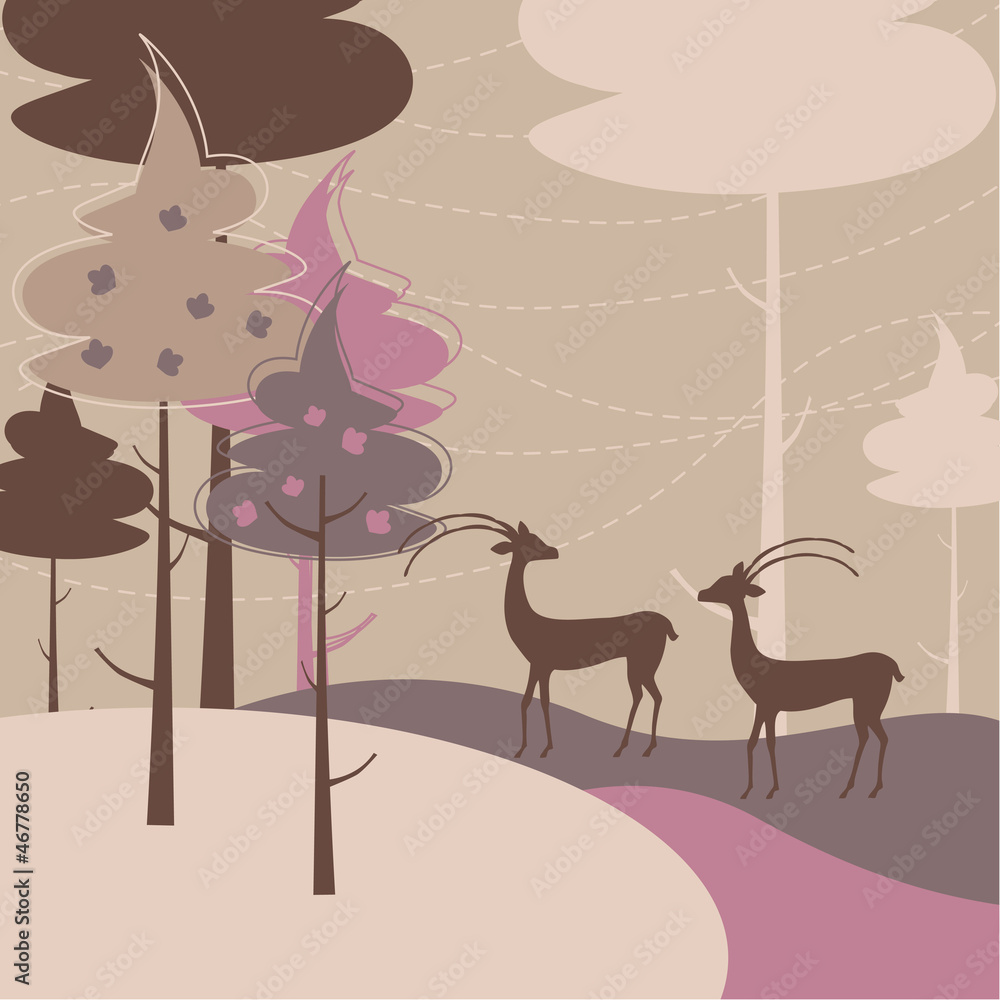 Fototapeta premium Two deers - vector background