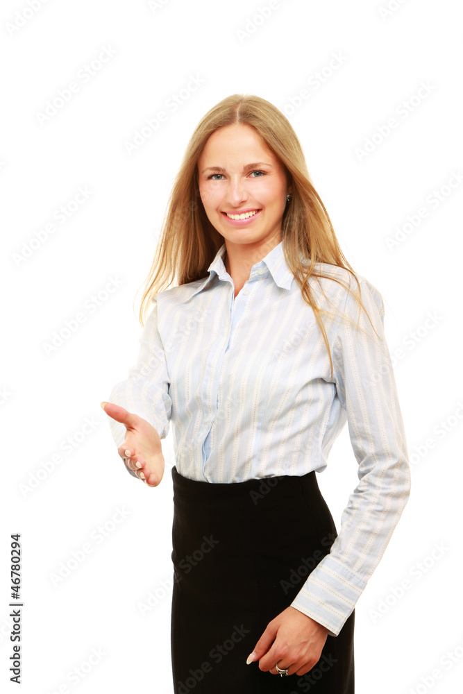 Businesswoman offering handshake isolated on white background Businesswoman offering handshake isolated on white background