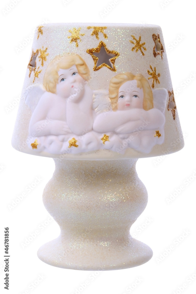 Porcelain lamp with angels - obrazy, fototapety, plakaty 