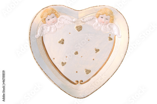 Plate in the shape of a heart with angels