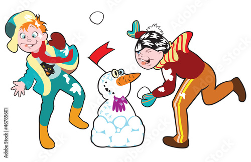 boys playind with snowballs