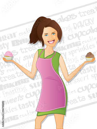 Cupcake Girl with Background Text