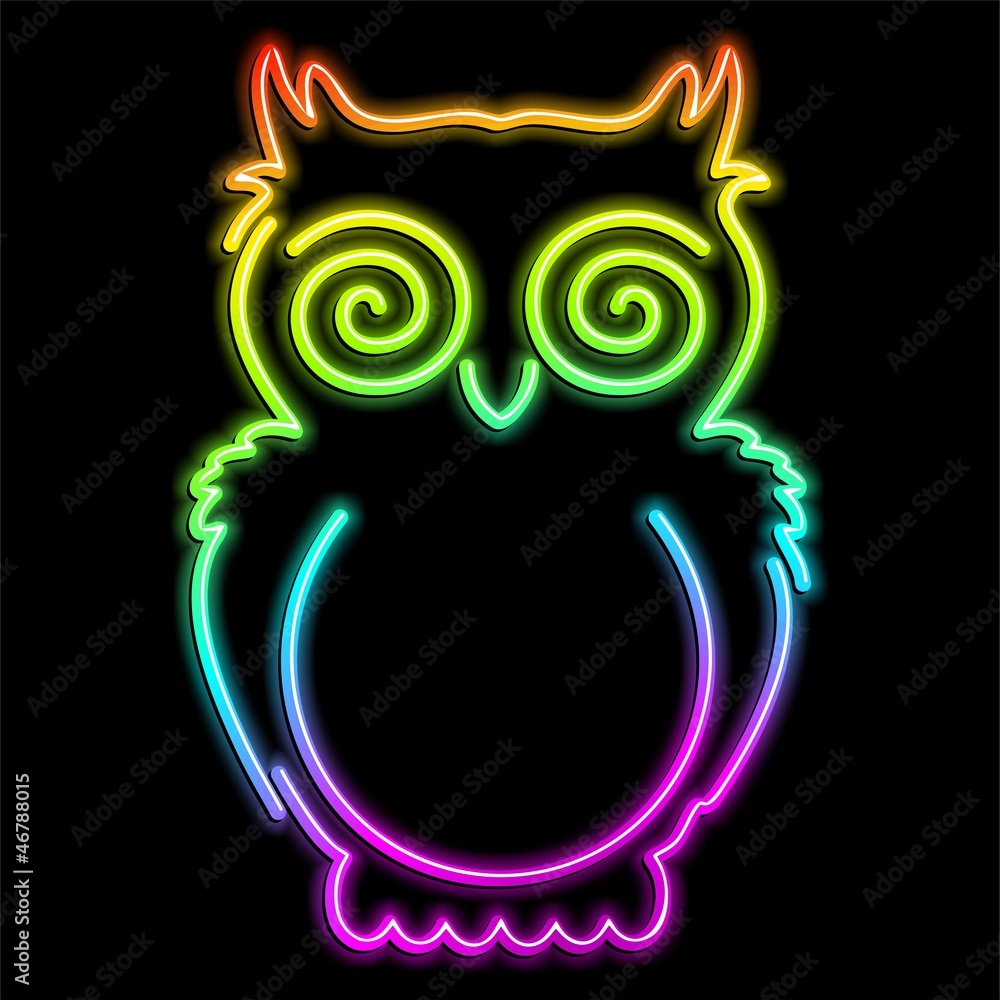 Obraz premium Owl Psychedelic Neon Light-Gufo Psichedelico Luce Arcobaleno