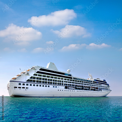 Luxury white cruise ship.