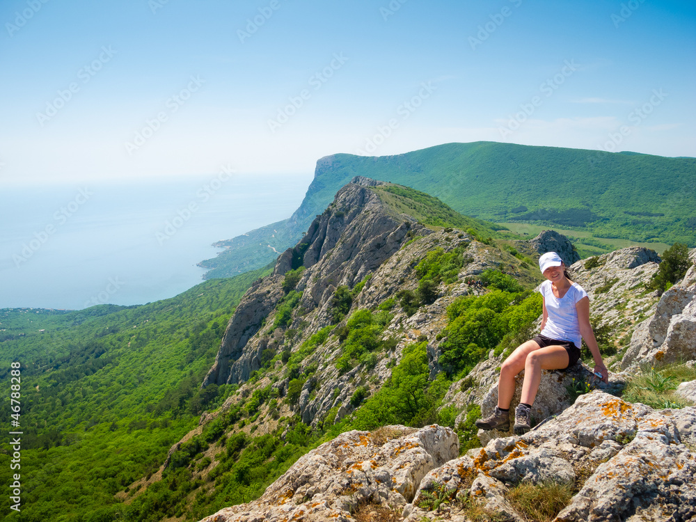 Young woman hiker portrait